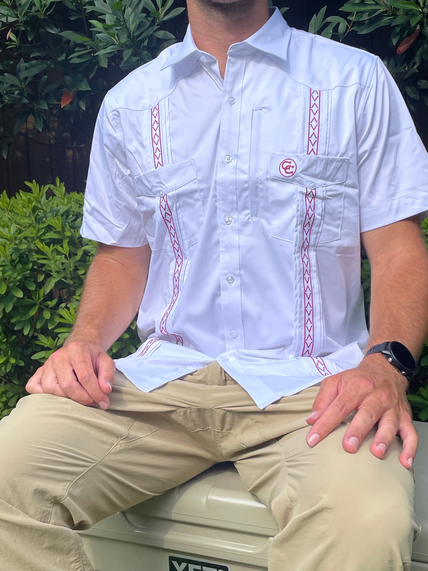 The CSTAT Cowboy Guayabera (White/Maroon)