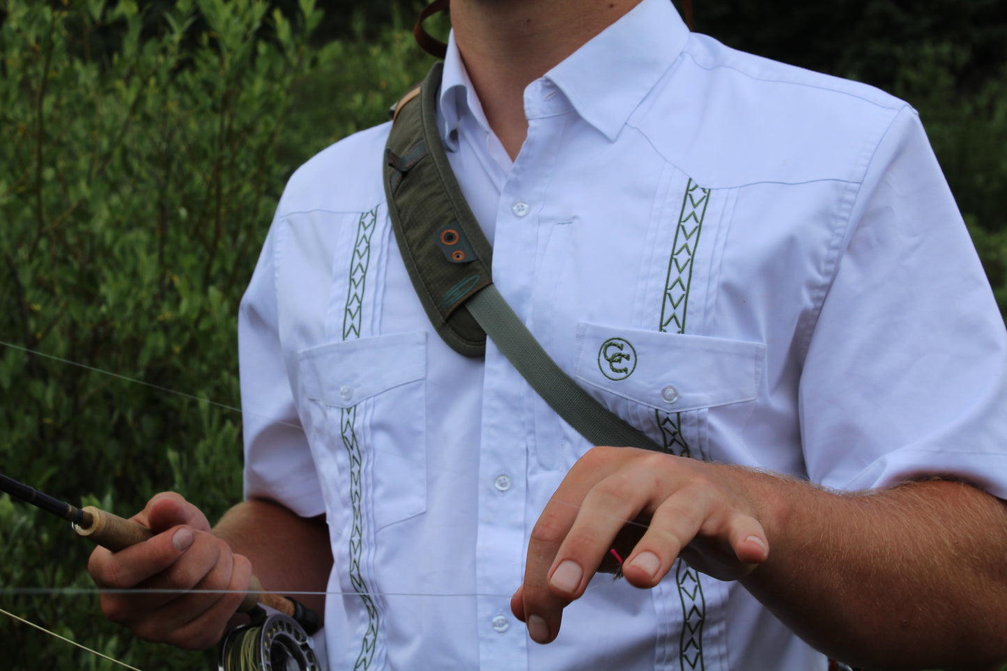 The Amigo Guayabera (White/Green)