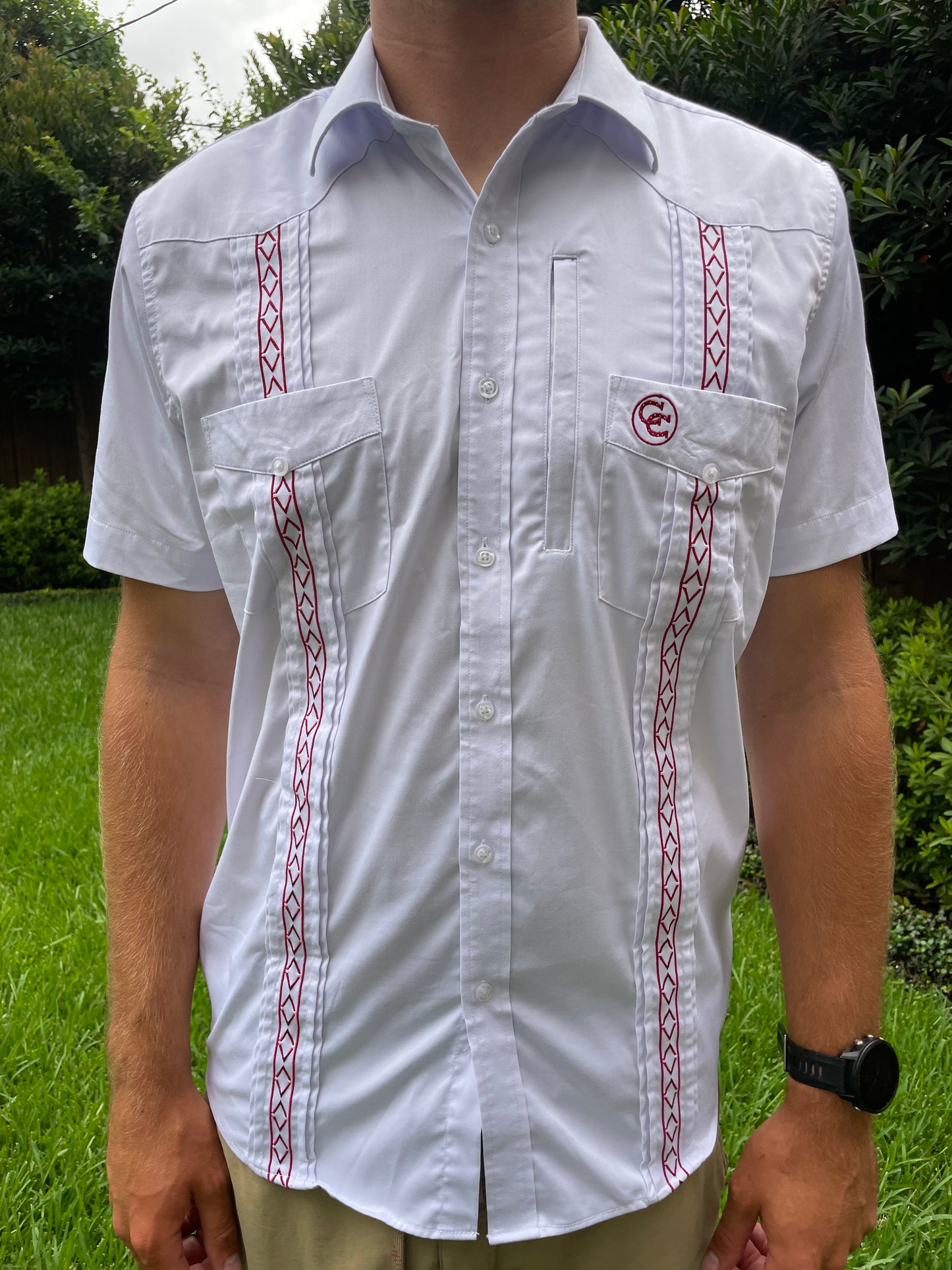 The CSTAT Cowboy Guayabera (White/Maroon)
