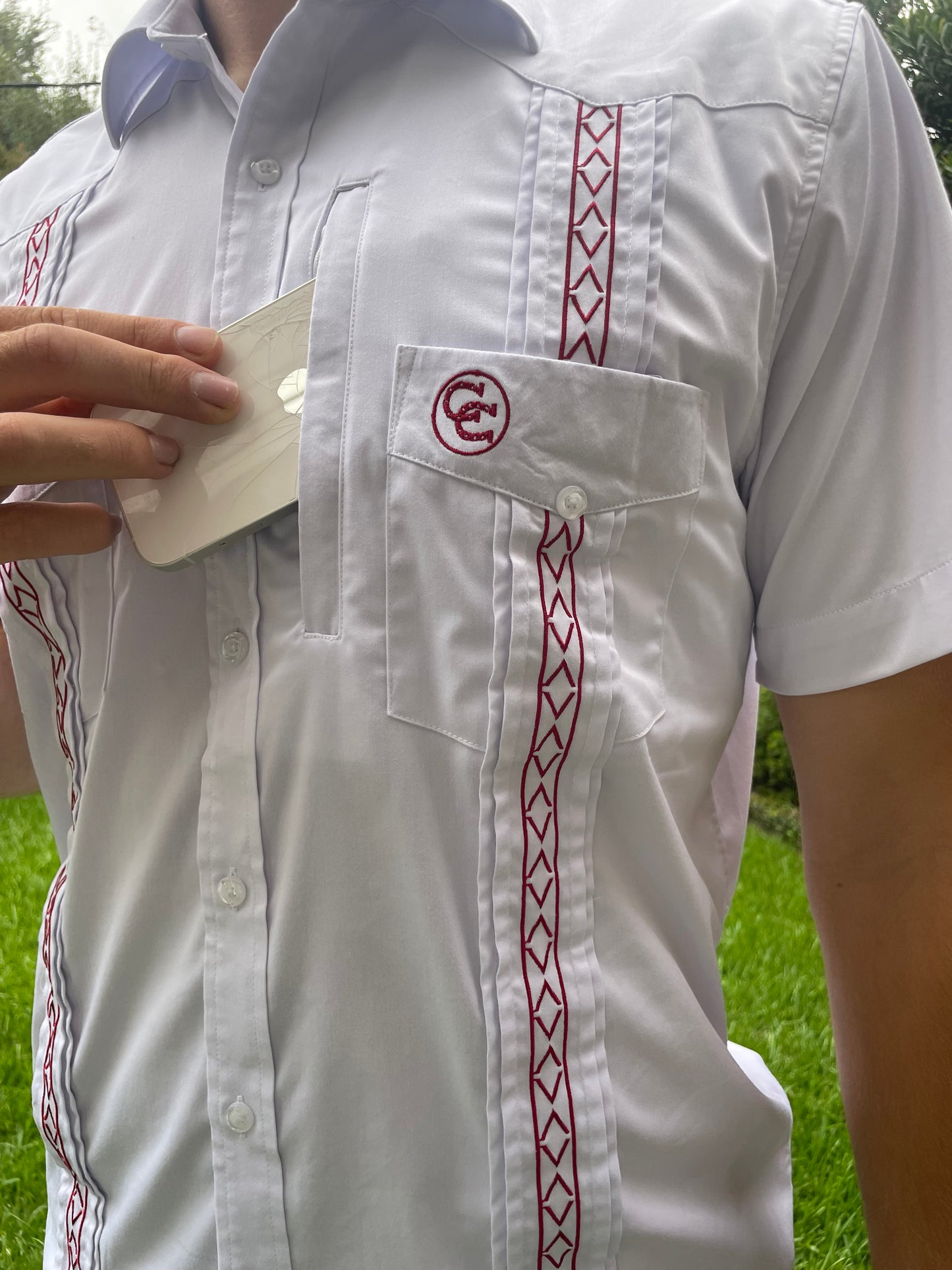 The CSTAT Cowboy Guayabera (White/Maroon)